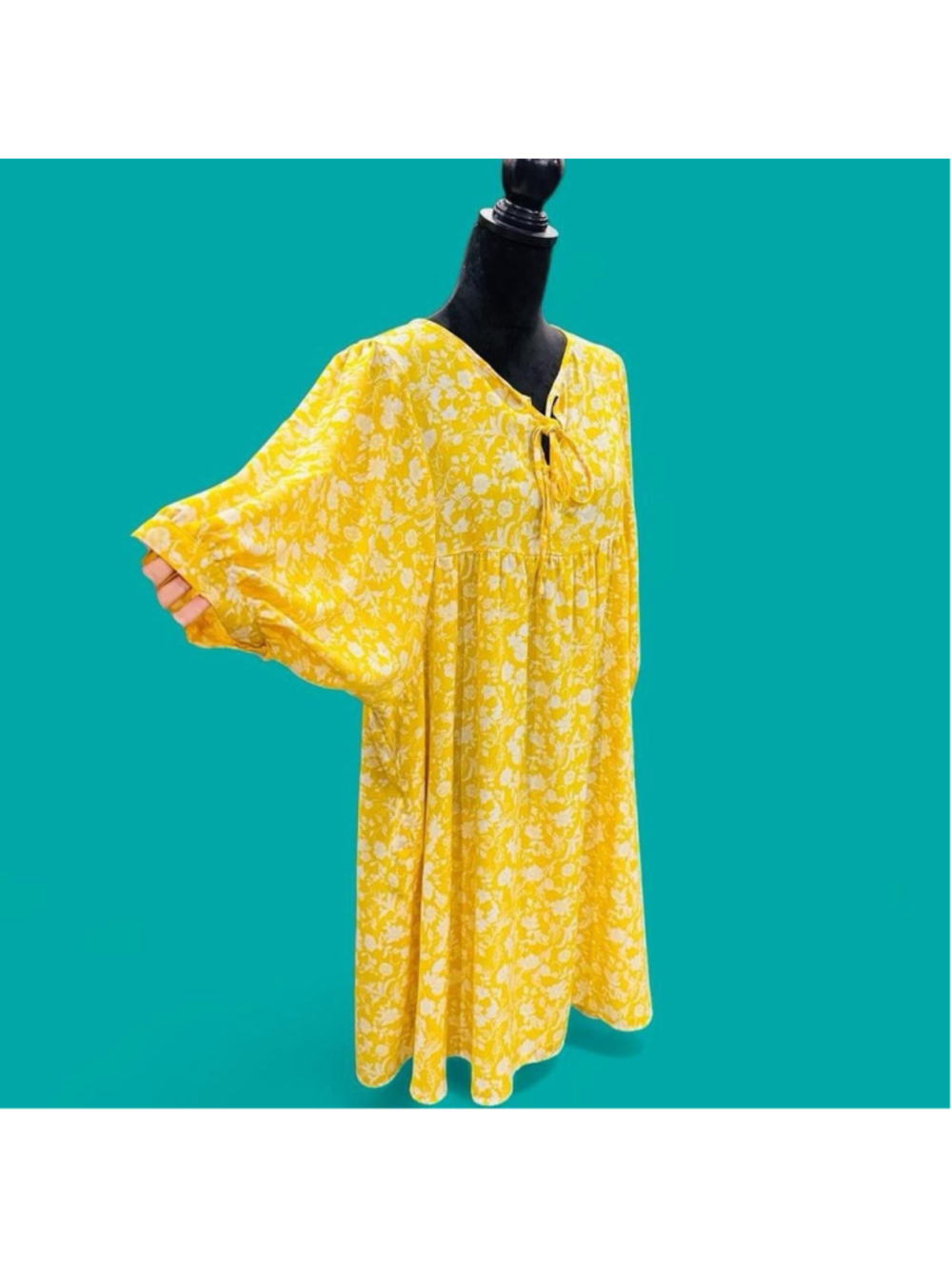 Dokotoo Yellow Floral Dress 2XL Boho Babydoll Flowy Midi Coquette Cottagecore